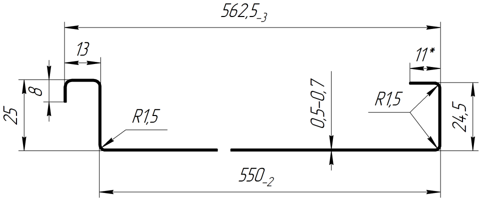 Фальцевая кровля 562/550x0,45 мм, 1015 св. слоновая кость глянцевый