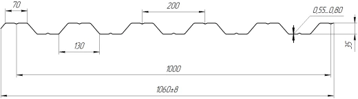 Профнастил НС35 1060/1000x0,45 мм, 3009 оксид красный матовый